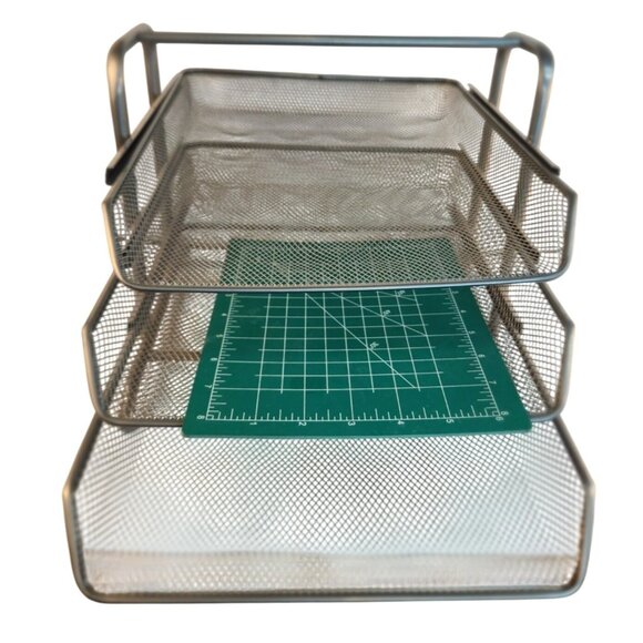 Ikea Pull Out 3 Tier Desk Organizer File Tray For Documents Mesh Metal Silver - Picture 4 of 6
